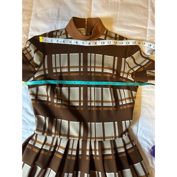 VTG 60’s Promenade MOD Brown Plaid Dress Made In Italy Sz 10 Brady Bunch Retro - Picture 9 of 13